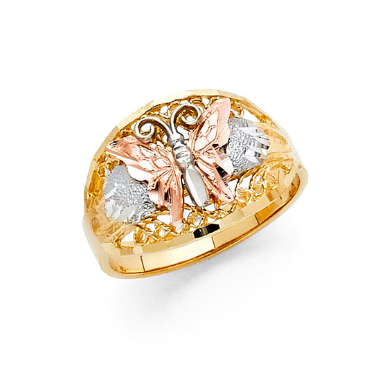 14K Tri-Color Gold Women’s Butterfly Design Ring