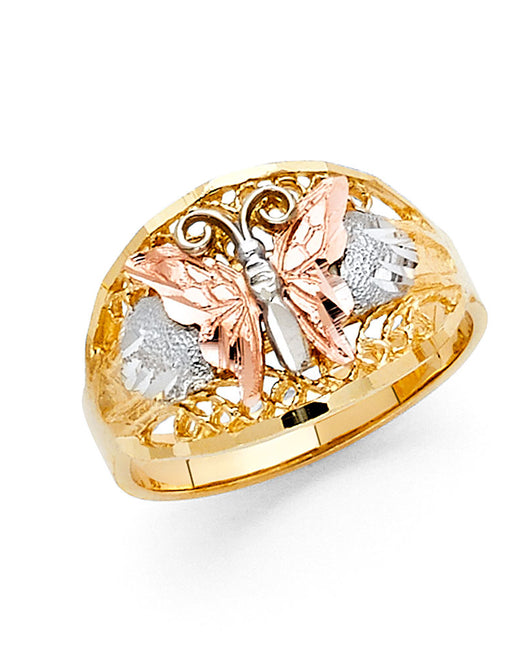 14K Tri-Color Gold Women’s Butterfly Design Ring
