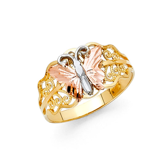14K Tri-Color Gold Women’s Butterfly Design Ring