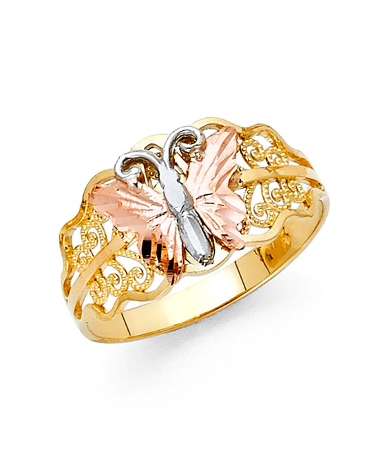 14K Tri-Color Gold Women’s Butterfly Design Ring
