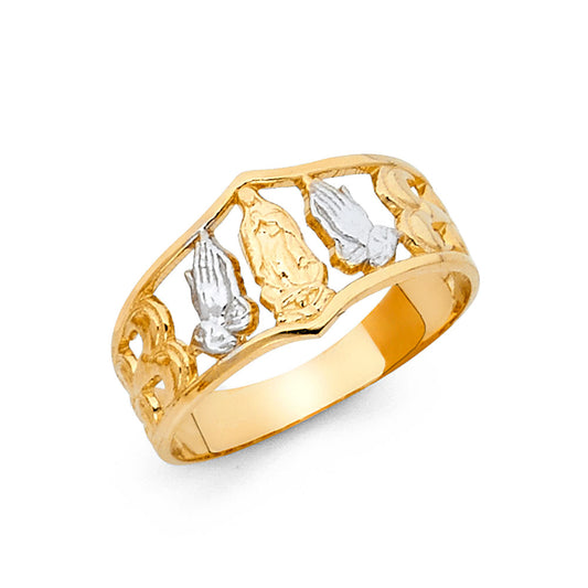14K Two-Tone Gold Virgin Guadalupe & Praying Hands Ring