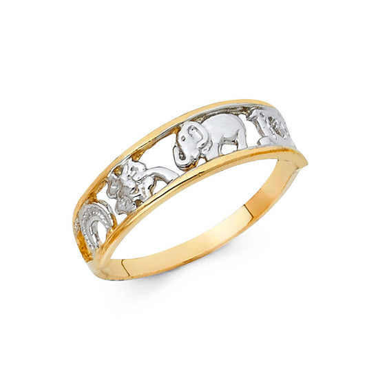 14K Two-Tone Gold Elephant & Lucky Symbols Ring