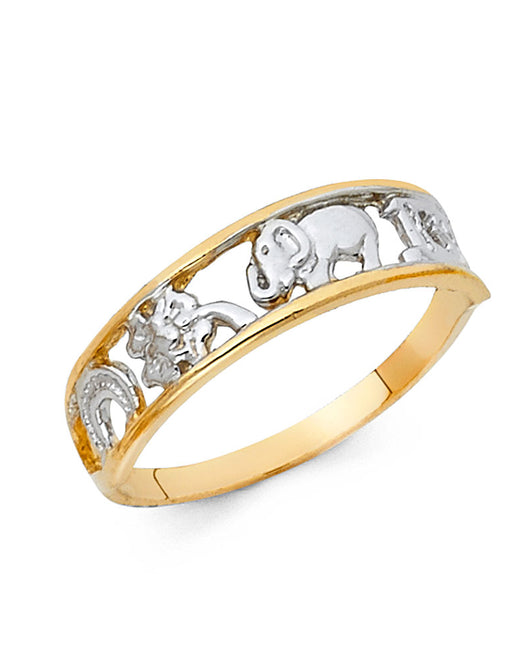 14K Two-Tone Gold Elephant & Lucky Symbols Ring