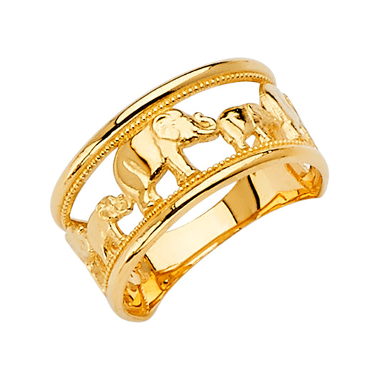 14K Yellow Gold Elephant Family Design Ring