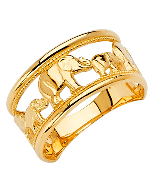 14K Yellow Gold Elephant Family Design Ring
