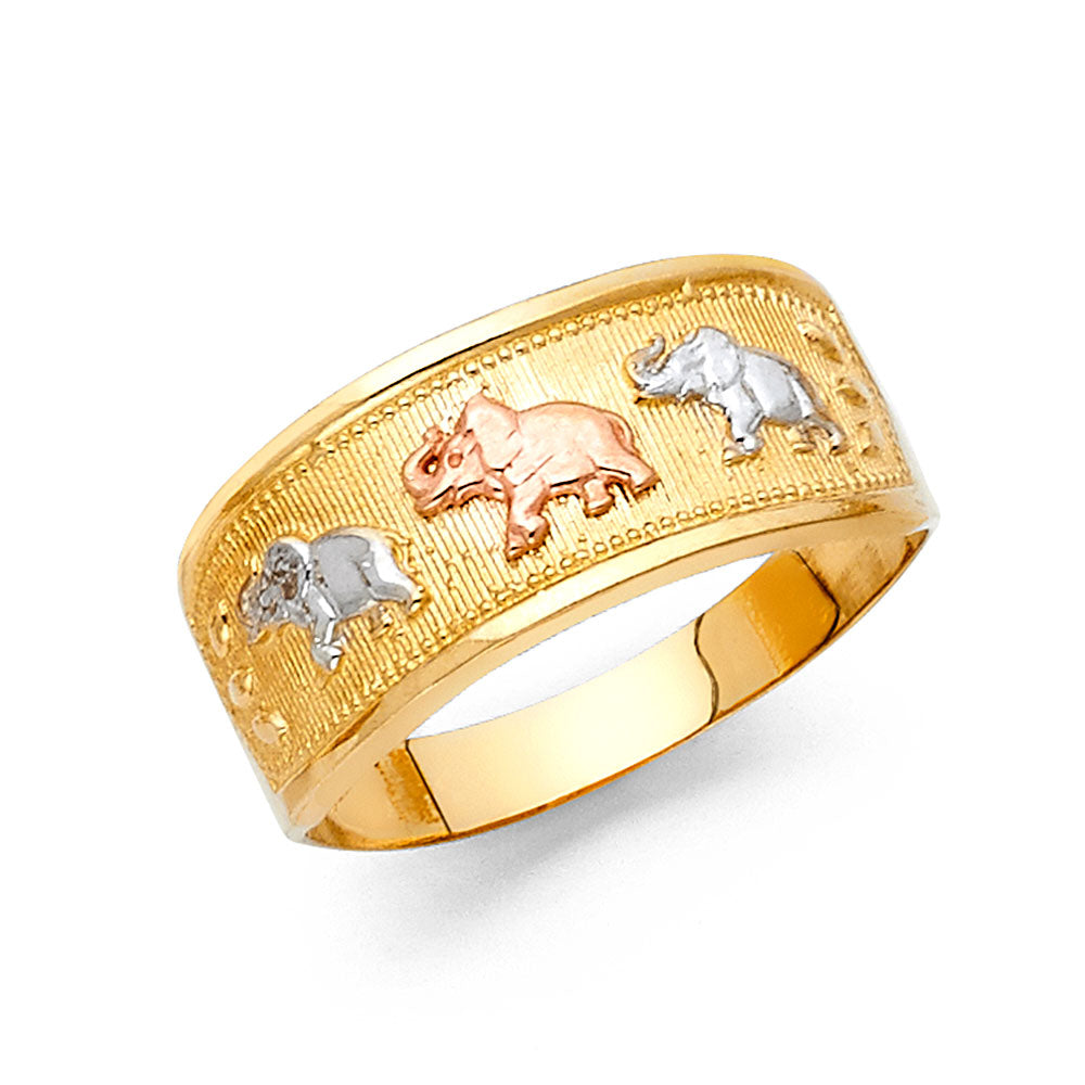 14K Tri-Color Gold Elephant Design Ring