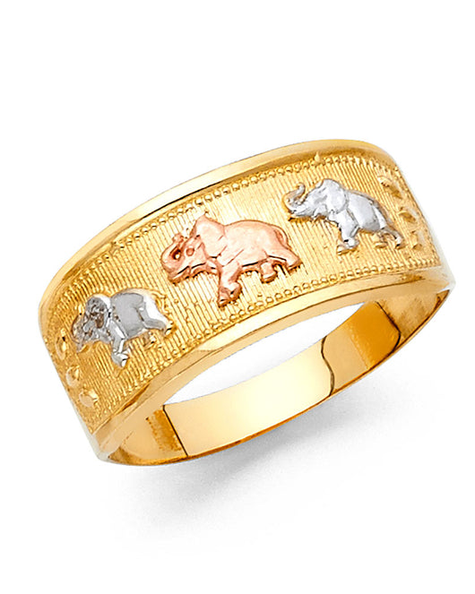 14K Tri-Color Gold Elephant Design Ring