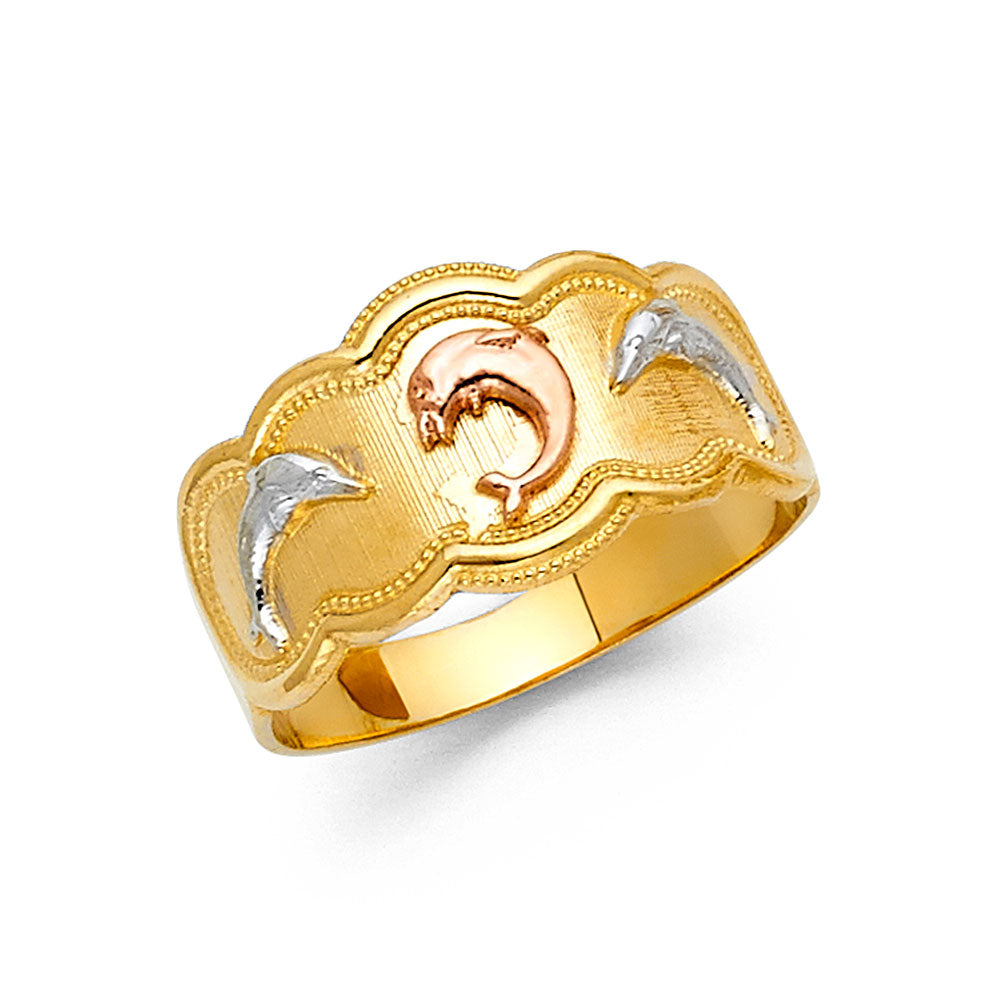 14K Tri-Color Gold Dolphin Design Ring