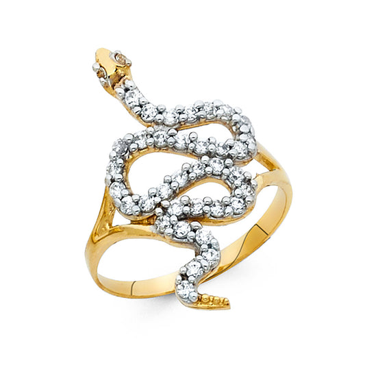 14K Yellow Gold Snake Design CZ Ring