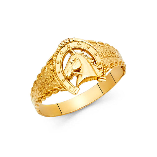 14K Yellow Gold Horse Head Horseshoe Design Ring
