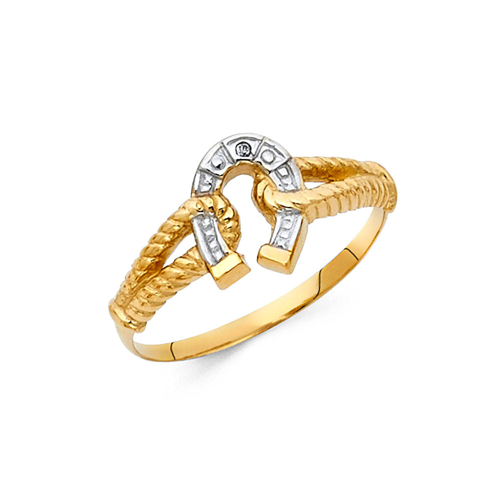 14K Two-Tone Gold Horseshoe Rope Design Ring