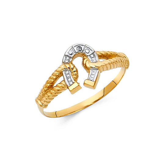 14K Two-Tone Gold Horseshoe Rope Design Ring