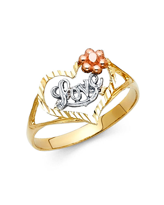 14K Tri-Color Gold Love Heart Ring