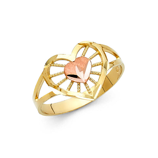 14K Two-Tone Gold Heart Design Ring