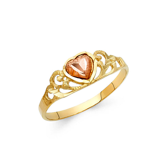 14K Two-Tone Gold Heart Filigree Ring