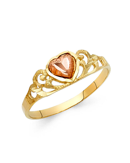 14K Two-Tone Gold Heart Filigree Ring