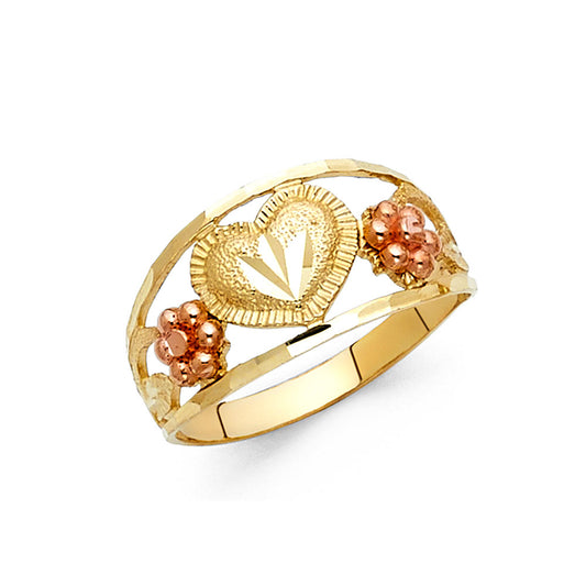 14K Two-Tone Gold Women's Heart & Flower Design Ring