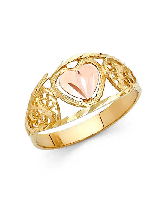 14K Two-Tone Gold Heart Filigree Ring