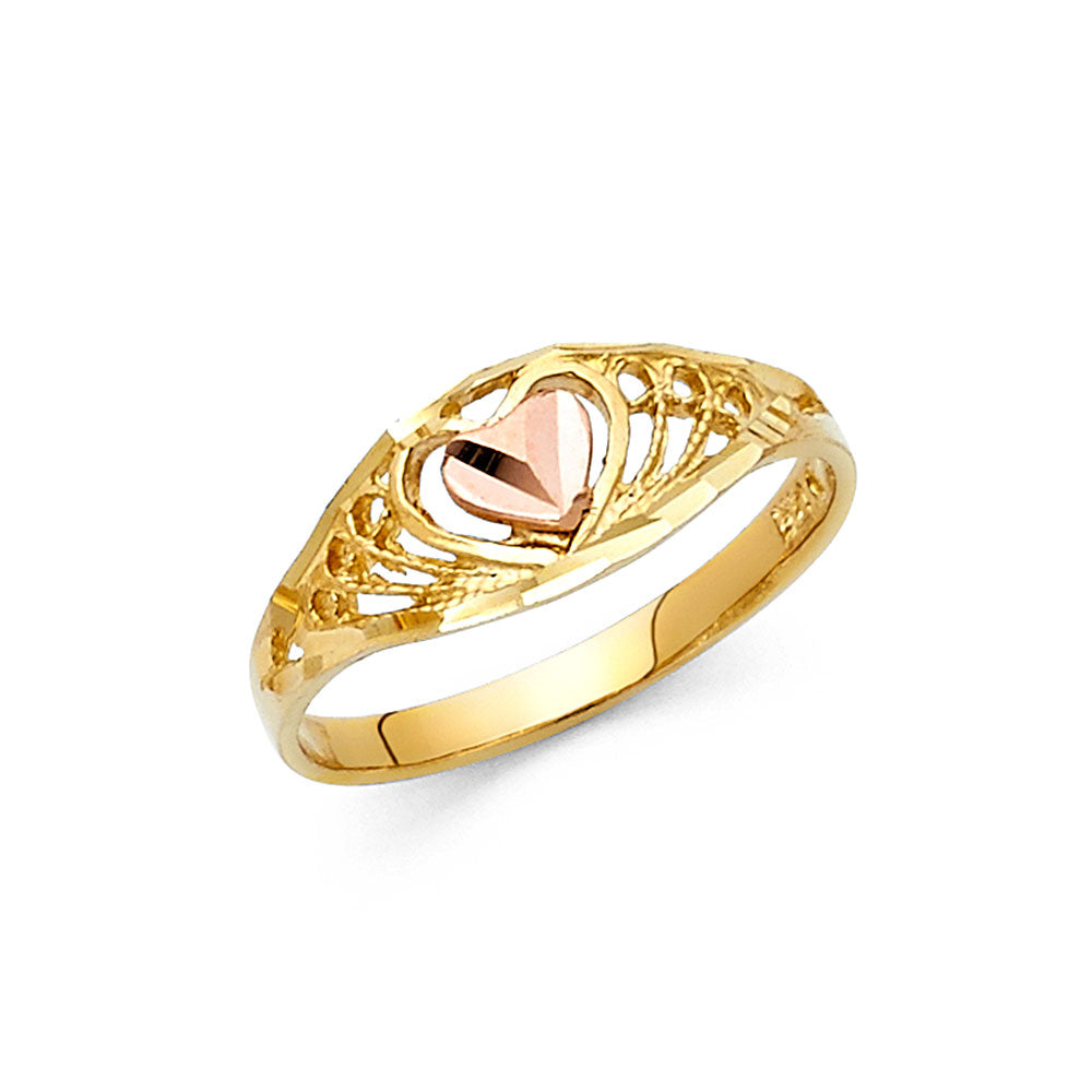 14K Two-Tone Gold Heart Filigree Ring