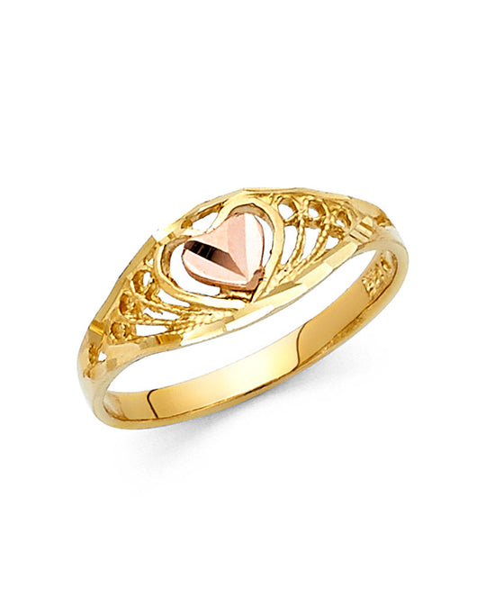 14K Two-Tone Gold Heart Filigree Ring