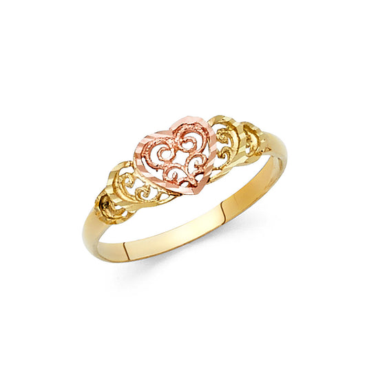 14K Two-Tone Gold Heart Filigree Ring