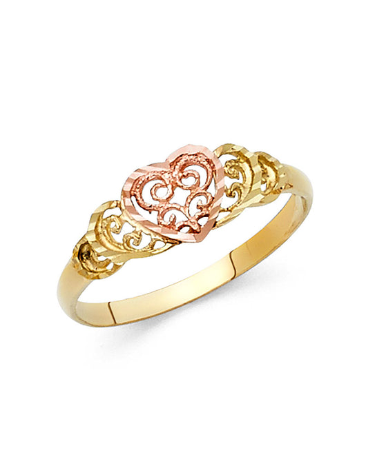 14K Two-Tone Gold Heart Filigree Ring