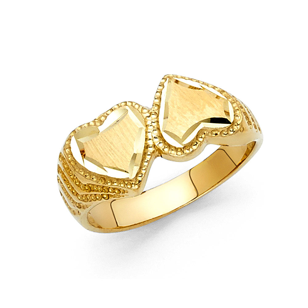 14K Yellow Gold Double Heart Design Ring