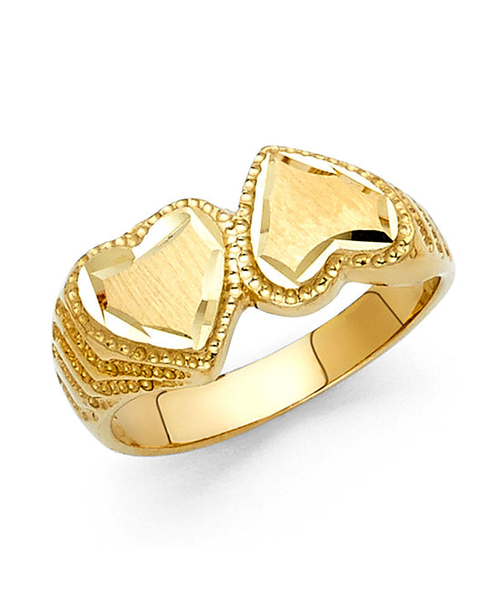 14K Yellow Gold Double Heart Design Ring