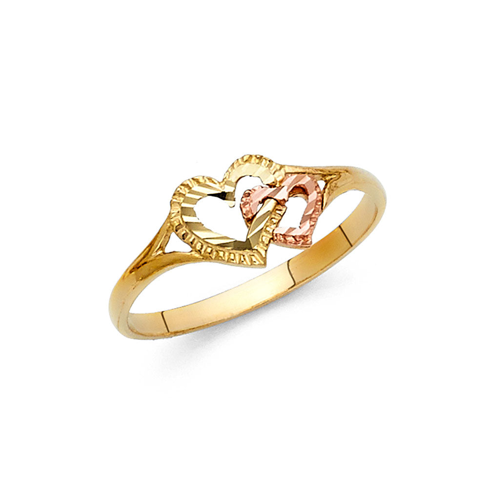 14K Two-Tone Gold Interlocking Heart Ring