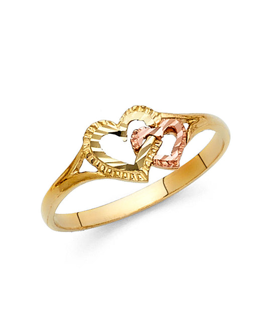 14K Two-Tone Gold Interlocking Heart Ring