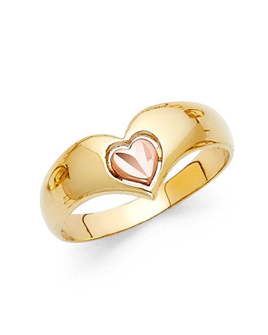 14K Two-Tone Gold Heart Dome Ring