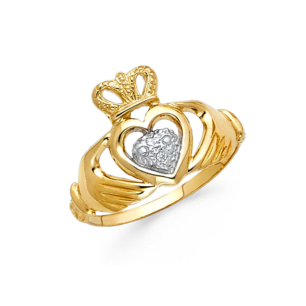 14K Two-Tone Gold Claddagh CZ Heart Ring