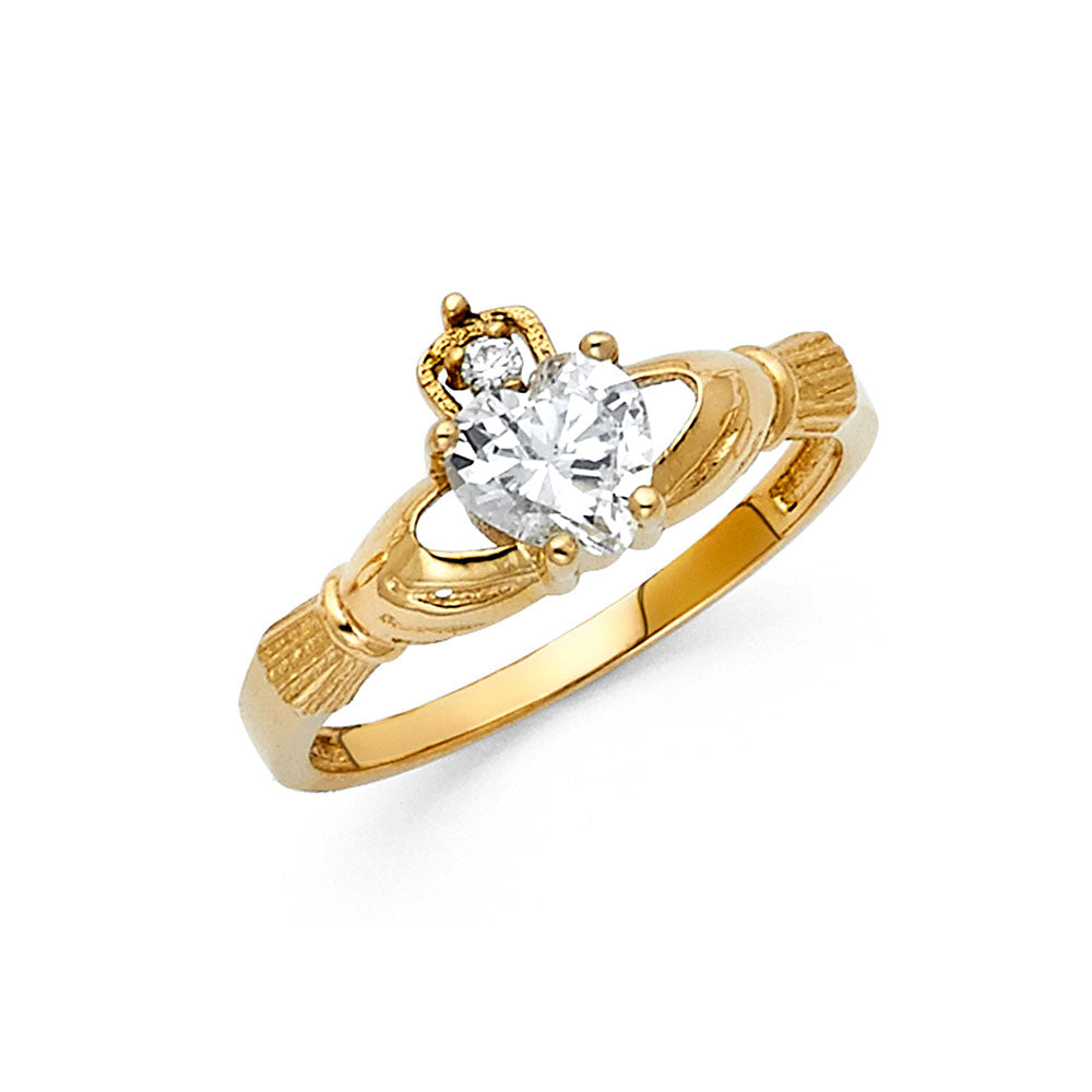 14K Yellow Gold Heart Shape CZ Crown Ring