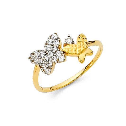 14K Yellow Gold Women’s Double Butterfly CZ Ring