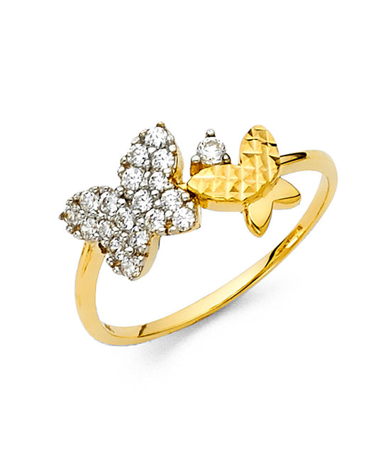 14K Yellow Gold Women’s Double Butterfly CZ Ring