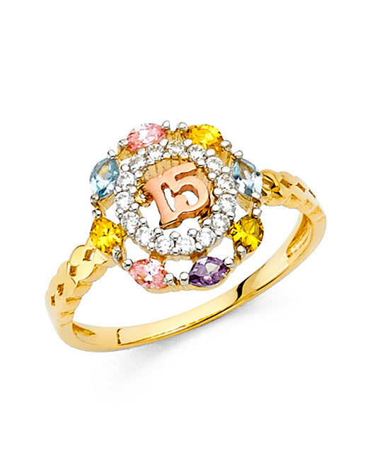 14K Gold 15 Años Quinceañera CZ Ring