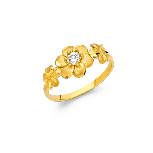 14K Yellow Gold Women's Flower Design CZ Ring