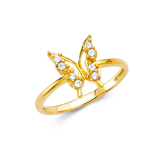 14K Yellow Gold Women’s Butterfly CZ Ring