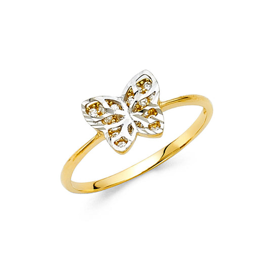 14K Two-Tone Gold Women’s Butterfly Design CZ Ring