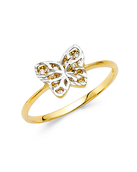 14K Two-Tone Gold Women’s Butterfly Design CZ Ring