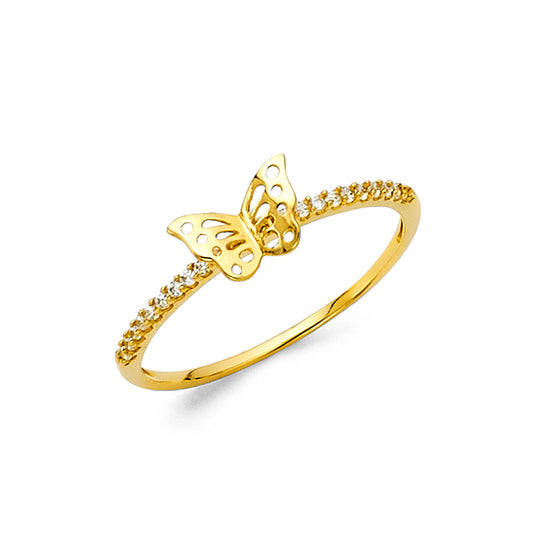 14K Yellow Gold Women’s Butterfly Design CZ Ring