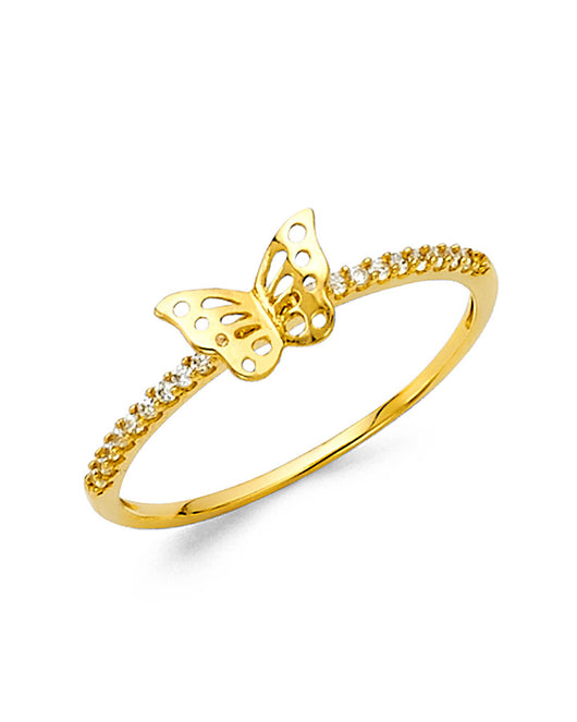 14K Yellow Gold Women’s Butterfly Design CZ Ring