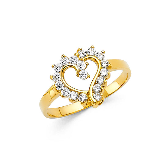 14K Yellow Gold Women’s CZ Heart Ring