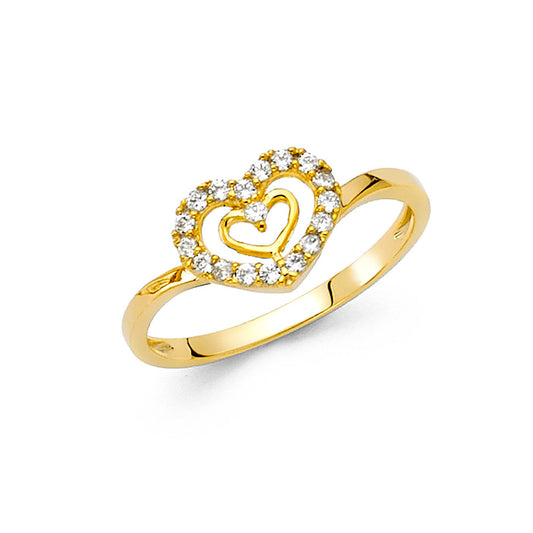 14K Yellow Gold Women’s CZ Heart Ring