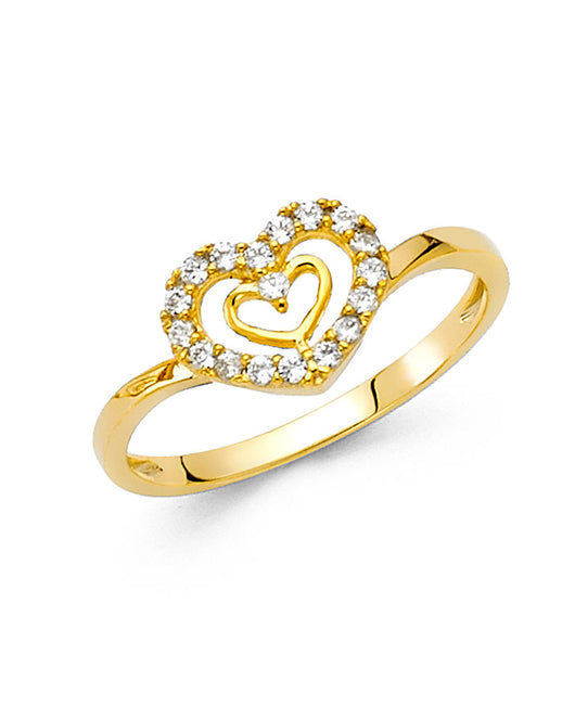 14K Yellow Gold Women’s CZ Heart Ring