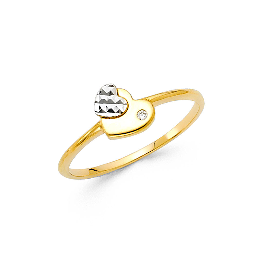 14K Two-Tone Gold Women's Double Heart CZ Ring