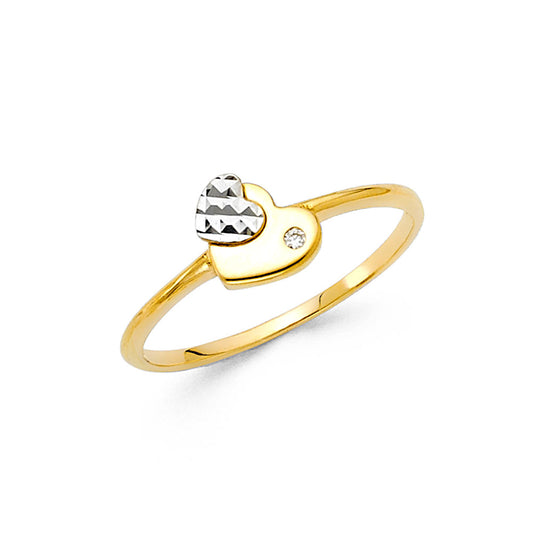 14K Two-Tone Gold Women's Double Heart CZ Ring