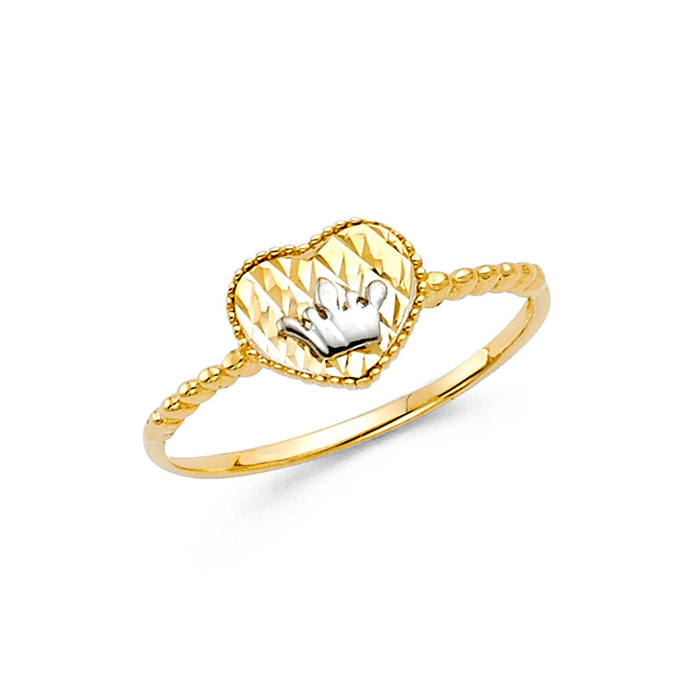 14K Two-Tone Gold Women’s Crown Heart Ring