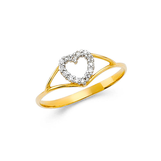 14K Two-Tone Gold Women's Open Heart CZ Ring