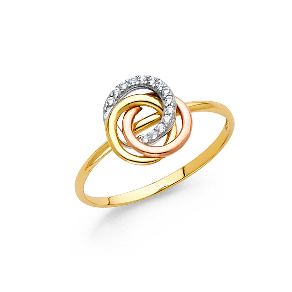 14K Tri-Color Gold Women’s Interlocking Circle CZ Ring